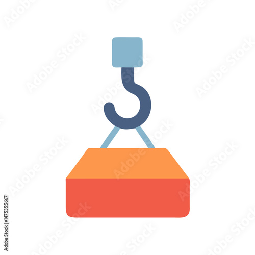 Stylized graphic illustration of a crane hook lifting a load