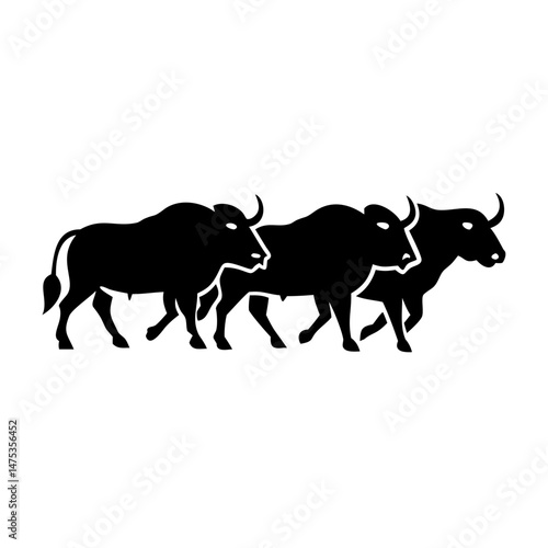 Three Black Bulls Marching Forward in Solidarity and Determination Symbolic Image