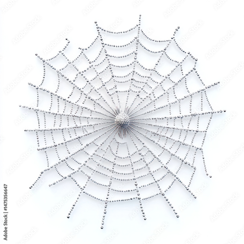 Obraz premium Delicate and intricate spider web glistening with dew droplets creating a mesmerizing and serene natural display of symmetry and organic beauty