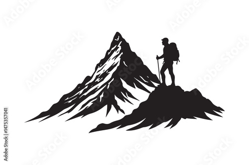 Mountain Hiker Silhouette Vector Climbing Adventure Outdoor Scene
