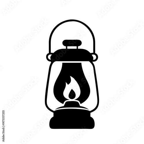 A classic black and white camping lantern illuminates the darkness of night