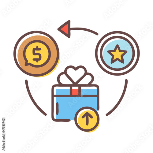 Money and Rewards Cycle with a Gift Box Icon