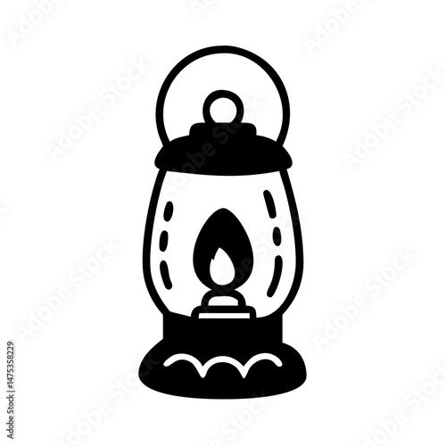Minimalist vector illustration of an antique oil lantern casting a soft glow