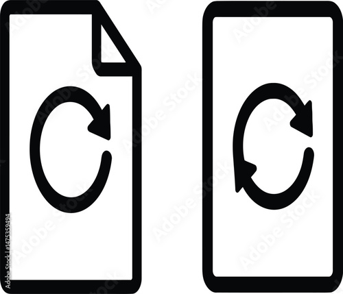 File and mobile sync icon vector with circular arrows for update refresh synchronization data and transfer
