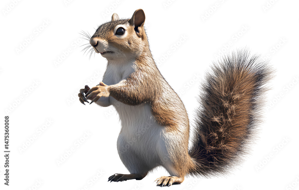 Fototapeta premium Squirrel standing on its hind legs, transparent background