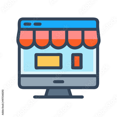 Online store front view on desktop computer display