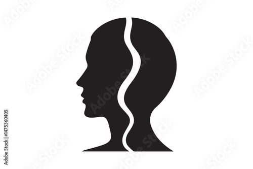 Double Face Optical Illusion Silhouette Male and Female Head Profile Icon Vector