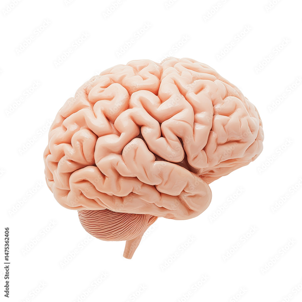 Human brain model on white background highlighting anatomical features and structure for educational purposes, Human Brain on white background Human brain model on white background highlighting anatomical features and structure for educational purposes, Human Brain on white background