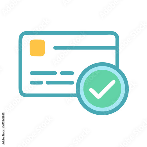 Credit card payment icon with checkmark signifying approved transaction