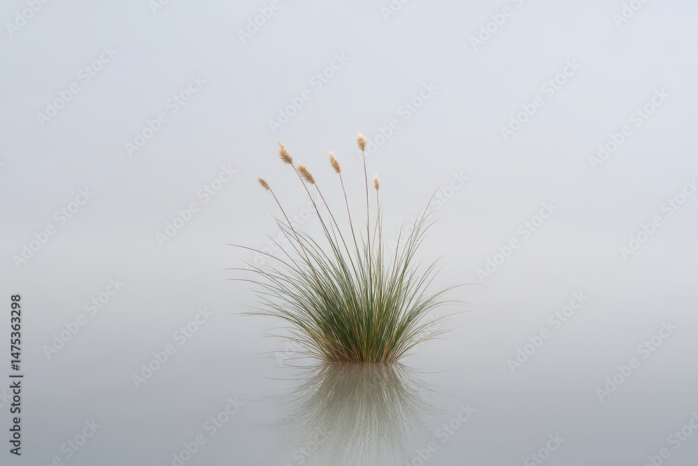 Obraz premium coastal wetland in el salvador shrouded in mist and fog showcasing natural symmetry