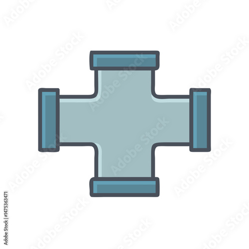 Illustration of a blue cross pipe fitting on White Background