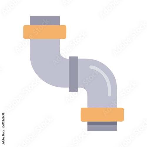 Gray industrial pipeline with orange connection rings on White