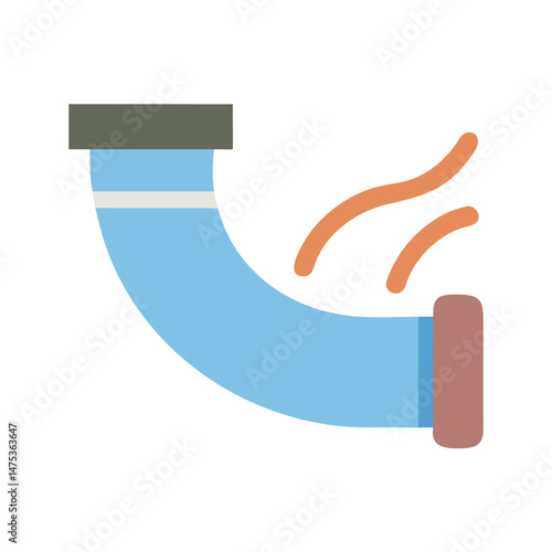 Simple flat illustration of a pipe with gas leak