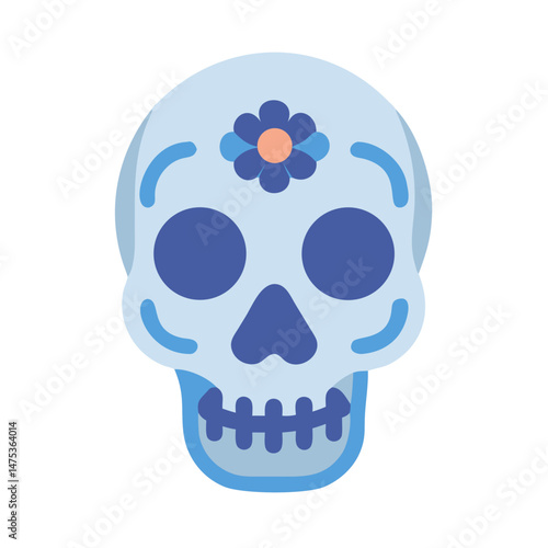 Stylized sugar skull illustration with a flower on forehead
