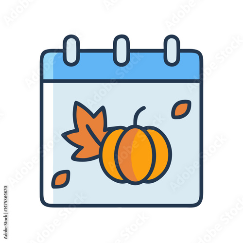 Autumn Calendar Illustration with Pumpkin and Leaves Icon Design
