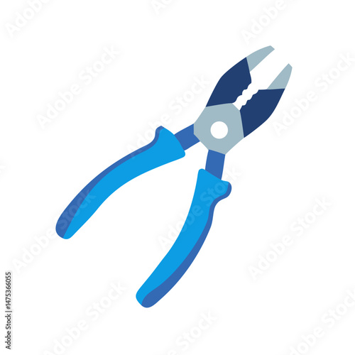 Flat vector illustration of blue pliers against White Background