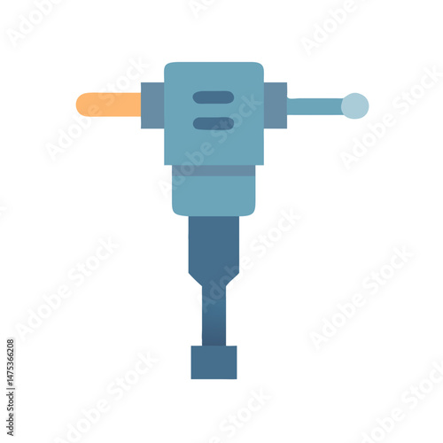 Flat illustration of an industrial jackhammer on White Background