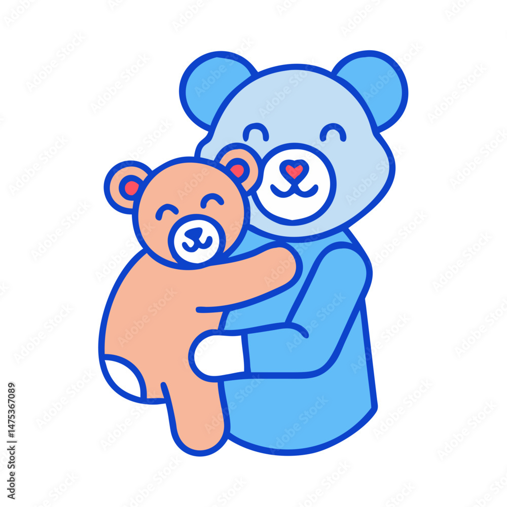 Obraz premium Cartoon teddy bear hugging a smaller bear with love