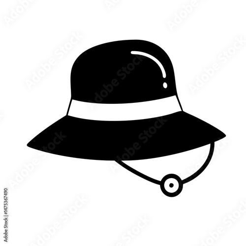 Stylized pith helmet icon with chin strap for sun protection in graphic