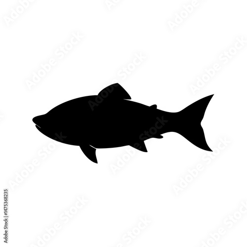 Monochromatic Silhouette of a Fish Swimming in the Ocean Water depths