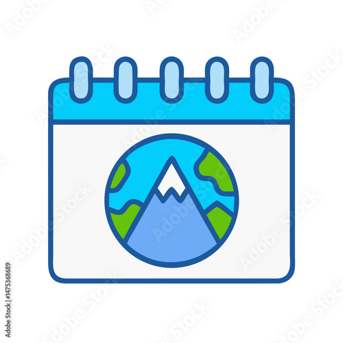 Calendar icon with globe and mountain illustration