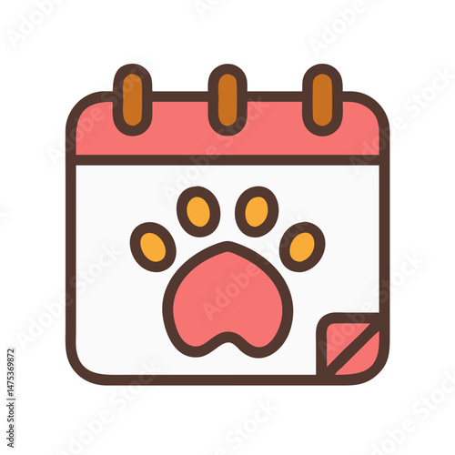 Calendar icon displaying a cute pet paw print illustration