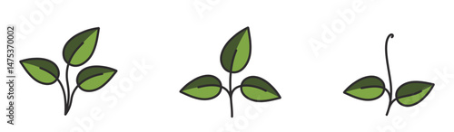 Sprouted plants illustrations in green colors. Seedling, planting and spring design elements. Isolated vector images