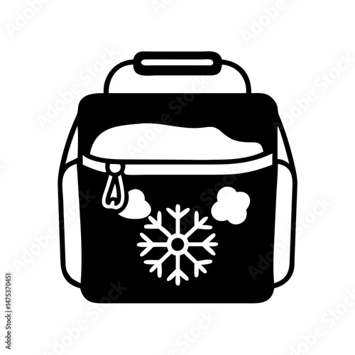 Black and white drawing of a lunch box filled with food items