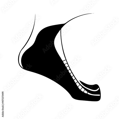 Stylized black and white silhouette illustration of a foot in motion design