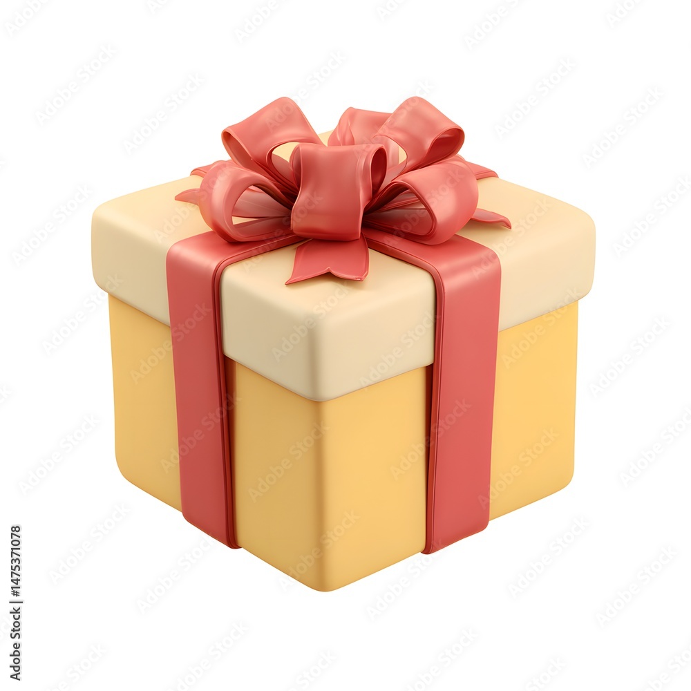 Obraz premium Stylized gift box with red ribbon and bow isolated on white background, festive present illustration.