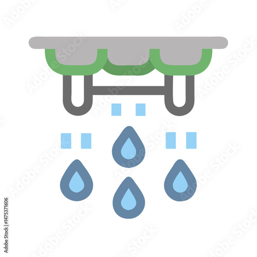 Grey roof icon leaking water with blue raindrop shapes
