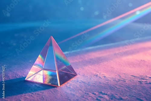 Glass Pyramid Refracting Light Rainbow Prism on Pink Surface