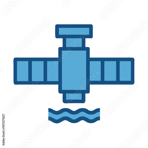 Stylized satellite icon hovering over wavy ocean surface illustration