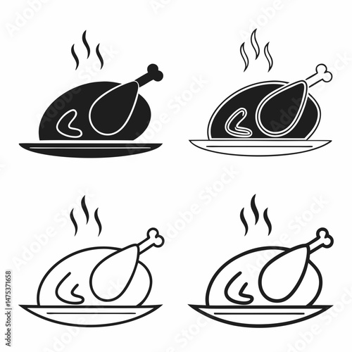 roasted turkey icon Simple outline illustration
