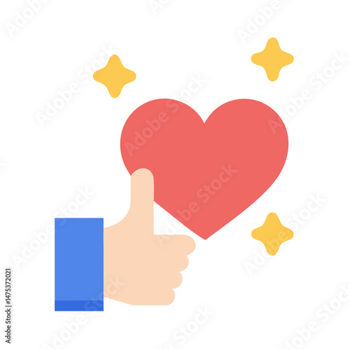 Thumbs up with heart and stars on black background