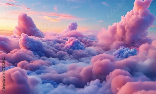 Dreamy clouds drift serenely in a pastel colored sky at sunrise or sunset