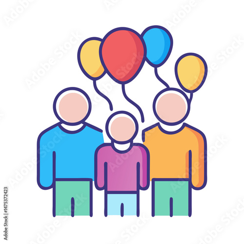 Colorful stylized family with balloons celebrating festive occasion design