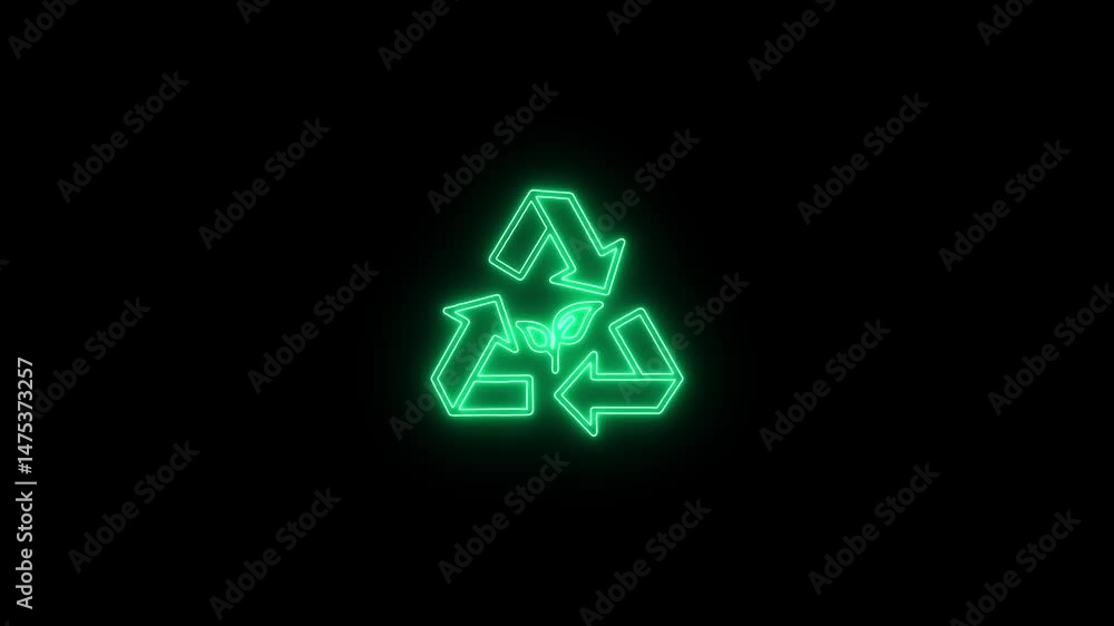 glowing neon recycling icon animation black background. 4K Video motion graphic animation. glowing neon recycling icon animation black background. 4K Video motion graphic animation.