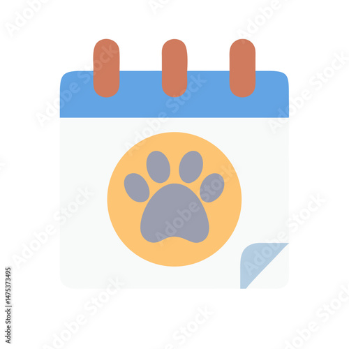 Flat illustration of calendar with dog paw print icon
