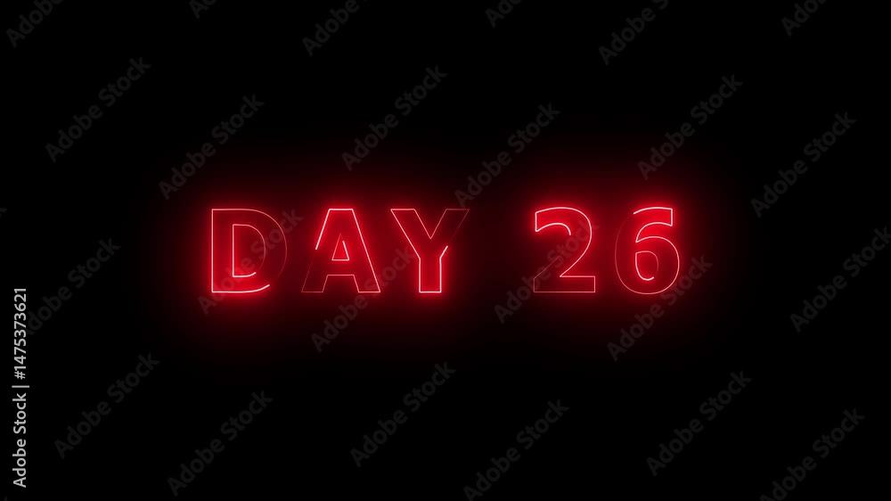 Day 26, 26 Day Text Animation Videos On Black Background. 26 Day To Go white Logo Animation Videos. white font against a solid black background centered well Day 26, 26 Day Text Animation Videos On Black Background. 26 Day To Go white Logo Animation Videos. white font against a solid black background centered well