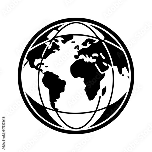 Abstract depiction of the Earth with longitude and latitude in black and white