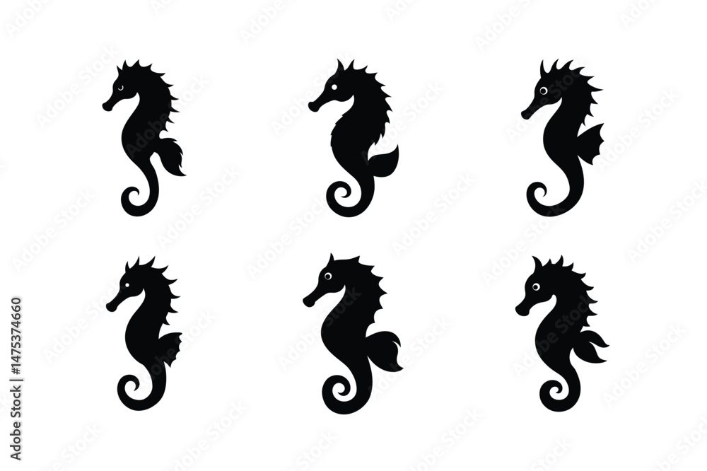 Obraz premium set of seahorse black silhouette illustration.