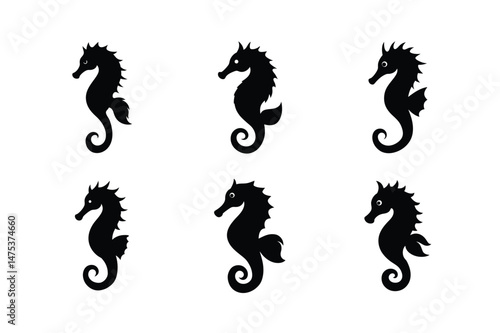 set of seahorse black silhouette illustration.