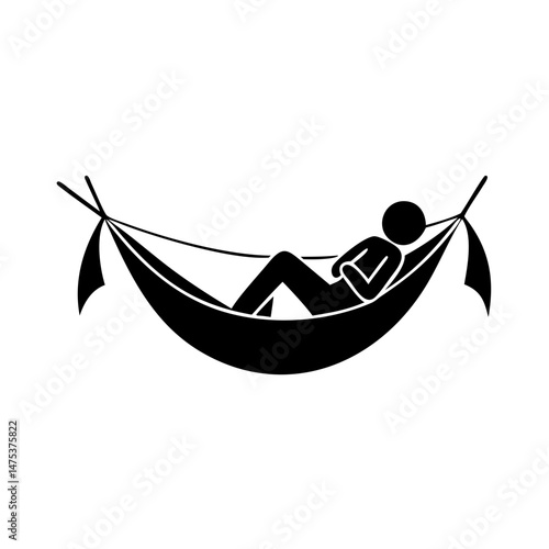Stick figure relaxing in a hammock enjoying leisure time outside