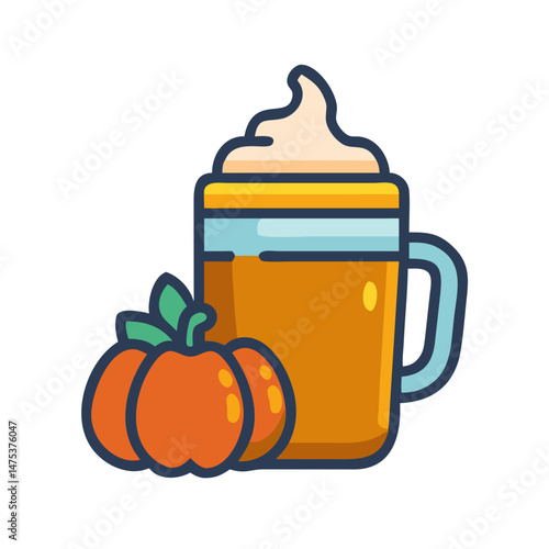 Festive pumpkin spice latte autumn themed seasonal illustration