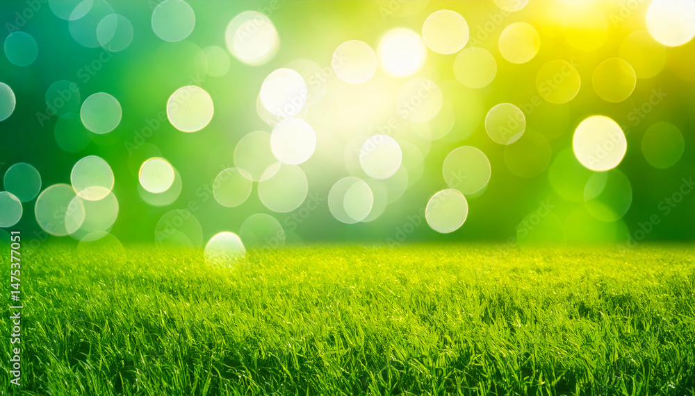Fototapeta premium Lush green grass under bright sunlight with a soft blurred background creating a serene atmosphere