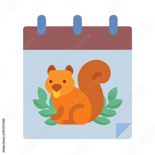 Autumn Squirrel Illustration on Tear-Off Calendar Page Design