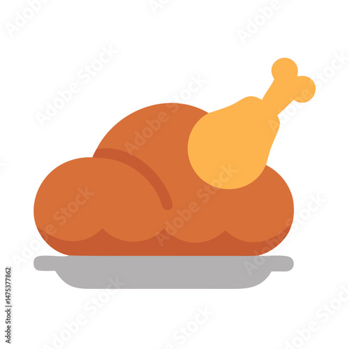 Thanksgiving turkey, holiday food illustration, flat design style