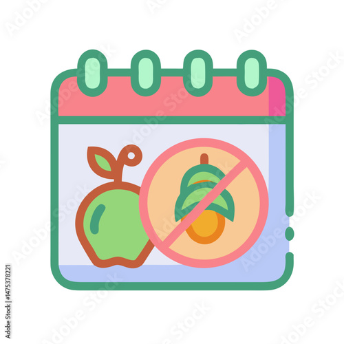 Seasonal allergy calendar icon with apple and banned acorn