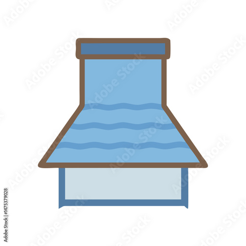 Stylized cartoon waterfall illustration with muted blue and brown tones